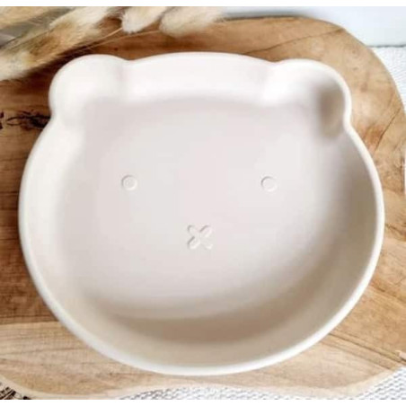 Assiette ours silicone beige : chezlescanailles