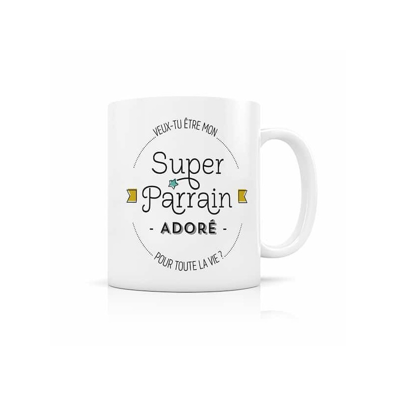 Mug - Veux tu etre mon super parrain adoré: chezlescanailles Mug - Veux tu etre mon super parrain adoré: chezlescanailles