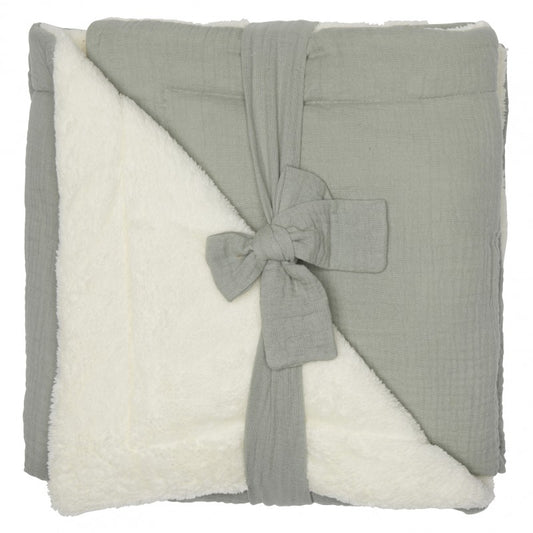 Couverture peluche double gaze & microfibre - vert de gris